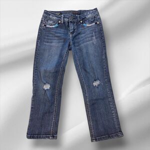 Distressed Blue Denim Capri Jeans – Size 10 - Vigoss “The Jagger”